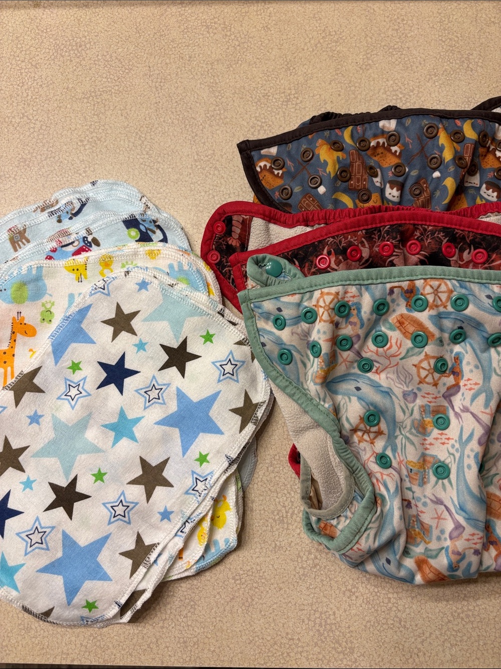 Adjustable Kids Modern Cloth Diapers set of 3, & 19 new burpee cloths
